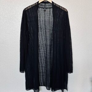 Eileen Fisher Black Linen Mesh Long Swim Cover-Up M